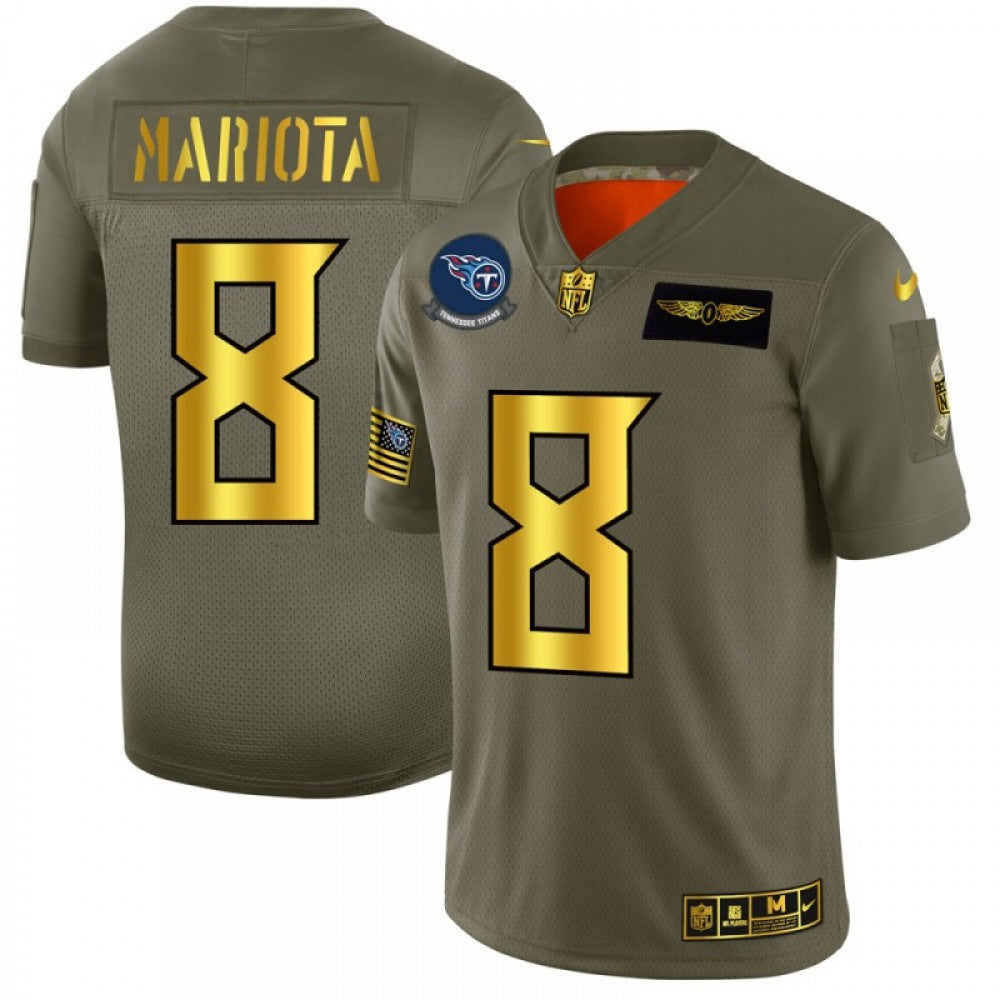 Men's Tennessee Titans #8 Marcus Mariota 2019 Olive/Gold Salute To Service Limited Stitched NFL Jersey 