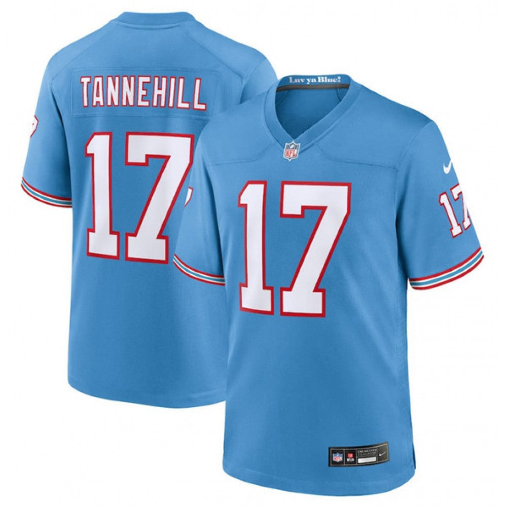 Men's Tennessee Titans #17 Ryan Tannehill Light Blue Throwback Player Stitched Game Jersey 