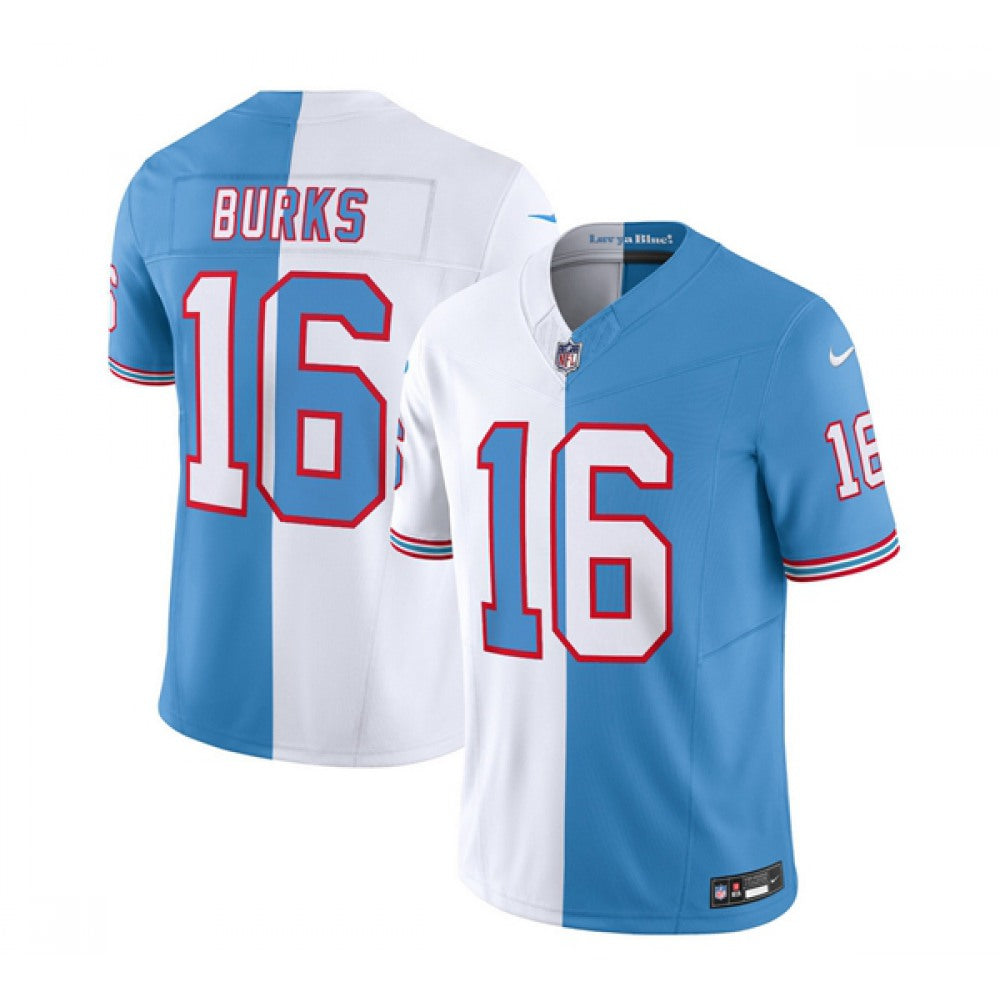 Men's Tennessee Titans #16 Treylon Burks White/Blue 2023 F.U.S.E. Split Vapor Limited Throwback Stitched Football Jersey 