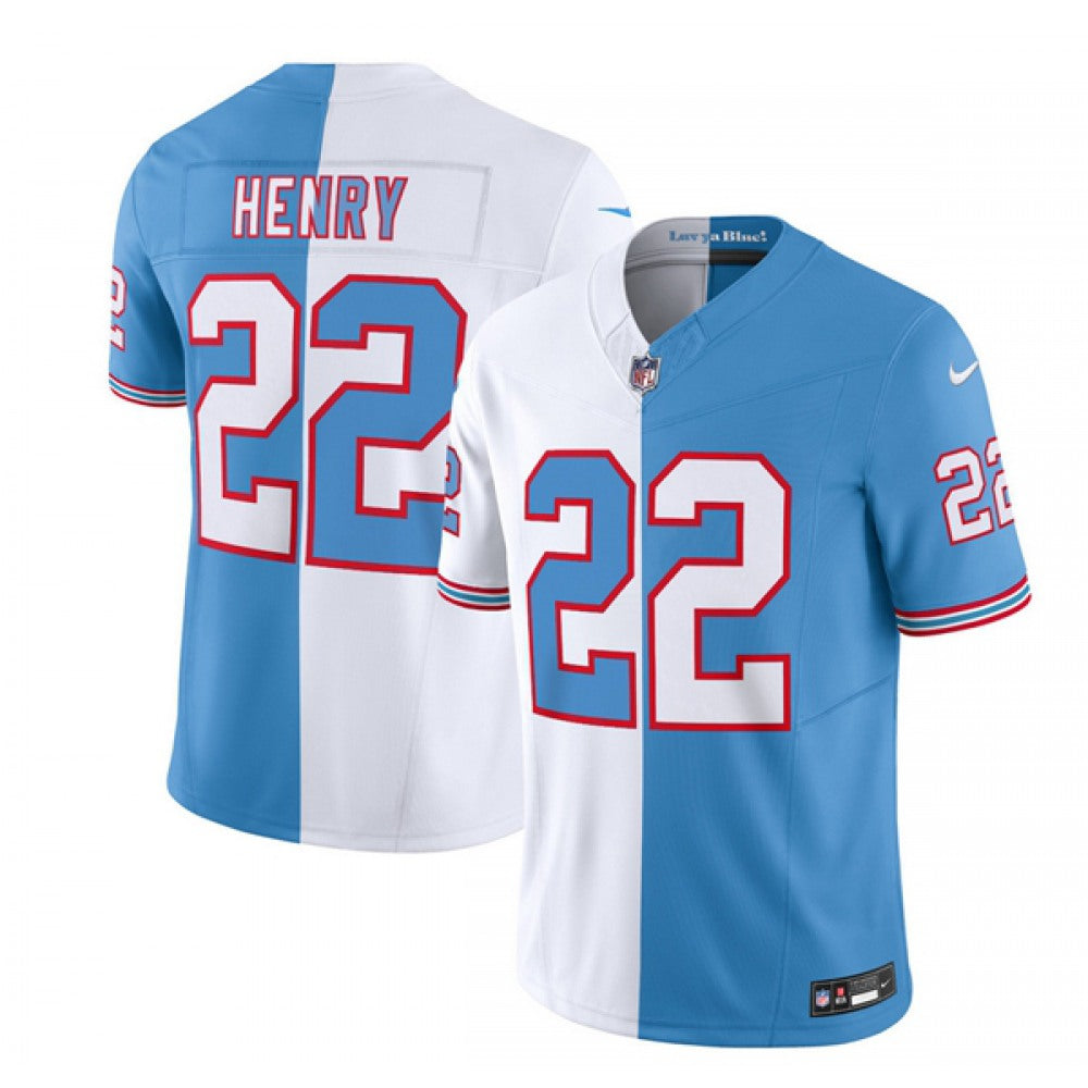 Men's Tennessee Titans #22 Derrick Henry White/Blue 2023 F.U.S.E. Split Vapor Limited Throwback Stitched Football Jersey 