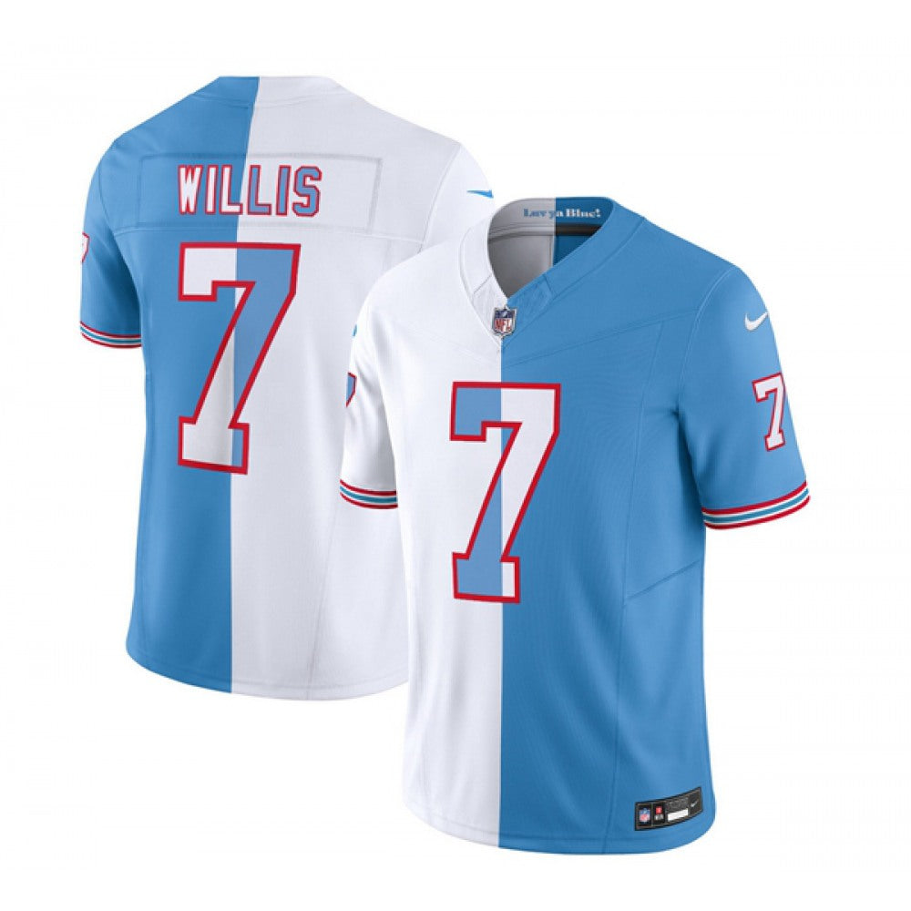 Men's Tennessee Titans #7 Malik Willis White/Blue 2023 F.U.S.E. Split Vapor Limited Throwback Stitched Football Jersey 