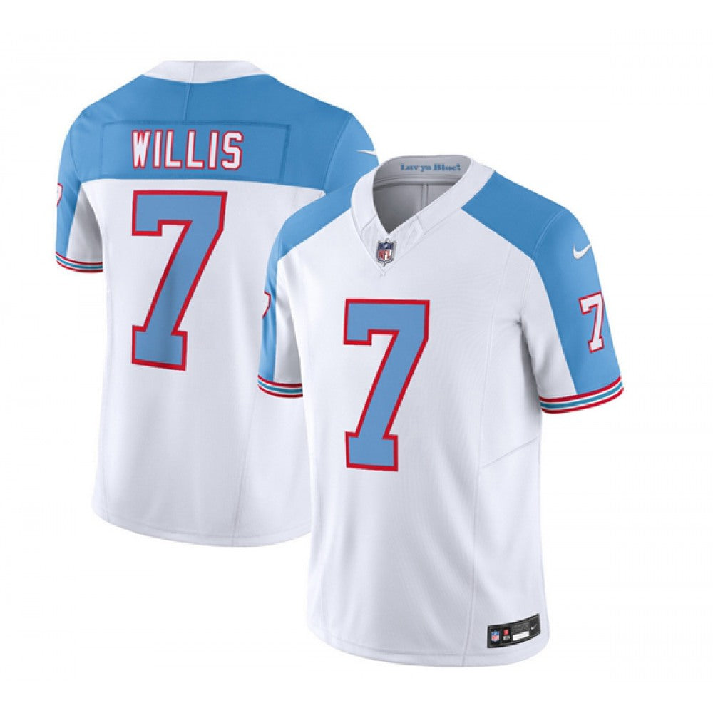Men's Tennessee Titans #7 Malik Willis White/Blue 2023 F.U.S.E. Vapor Limited Throwback Stitched Football Jersey 