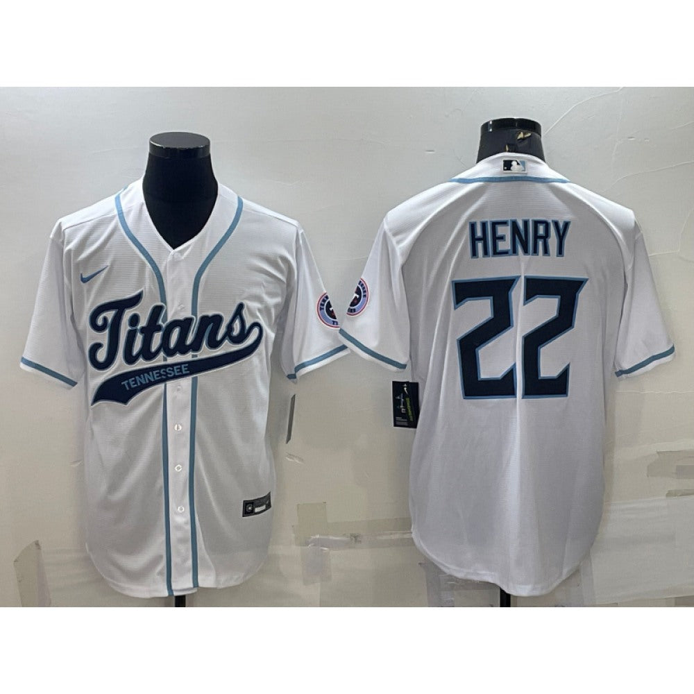 Men's Tennessee Titans #22 Derrick Henry White With Patch Cool Base Stitched Baseball Jersey 