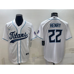 Men's Tennessee Titans #22 Derrick Henry White With Patch Cool Base Stitched Baseball Jersey 
