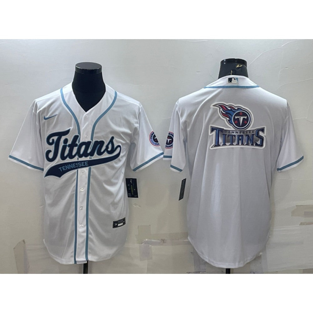 Men's Tennessee Titans White Team Big Logo With Patch Cool Base Stitched Baseball Jersey 