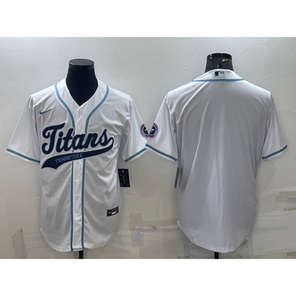 Men's Tennessee Titans Blank White With Patch Cool Base Stitched Baseball Jersey 