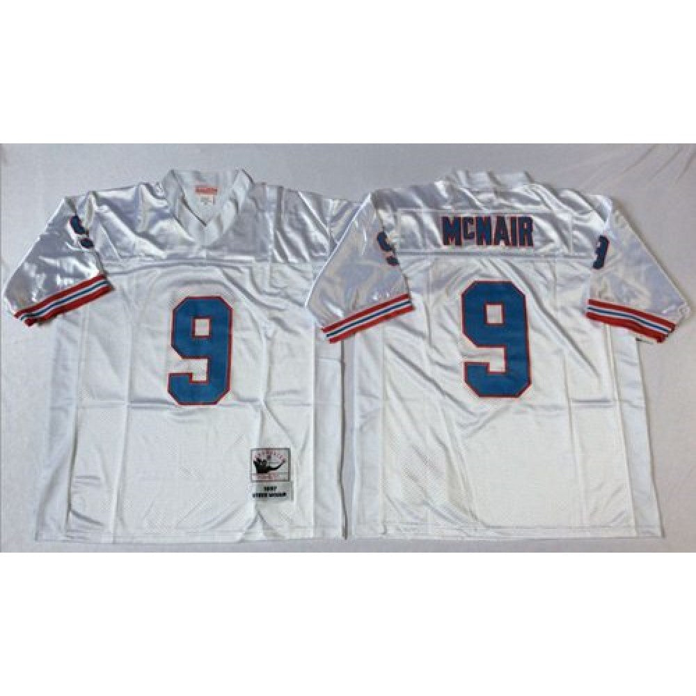 Mitchell And Ness Oilers/ Tennessee Titans #9 Steve McNair White Throwback Stitched NFL Jersey 