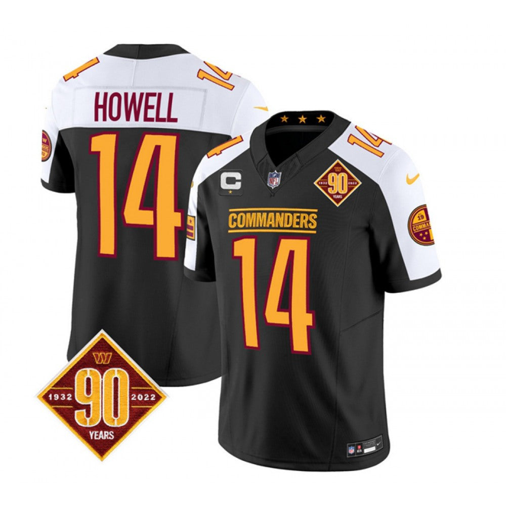 Men's Washington Commanders #14 Sam Howell Black/White 2023 F.U.S.E. With 1-Star C Patch 90th AnniversaryVapor Limited Stitched Football Jersey 