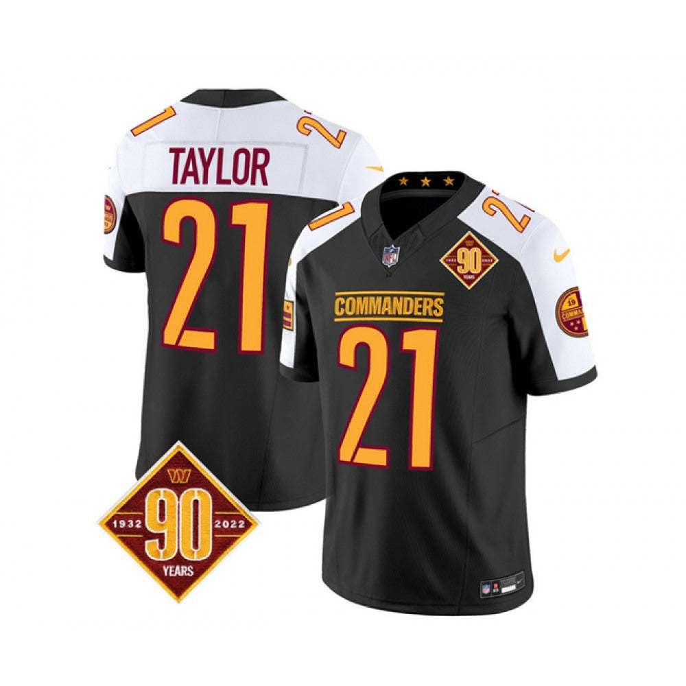 Men's Washington Commanders #21 Sean Taylor Black/White 2023 F.U.S.E. 90th Anniversary Vapor Limited Stitched Football Jersey 