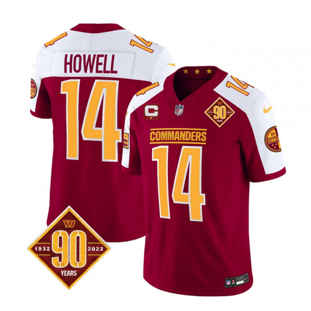 Men's Washington Commanders #14 Sam Howell Burgundy/White 2023 F.U.S.E. With 1-Star C Patch 90th Anniversary Vapor Limited Stitched Football Jersey 