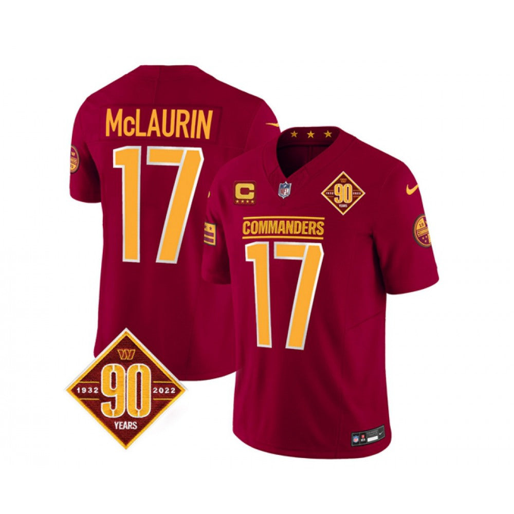 Men's Washington Commanders #17 Terry McLaurin Burgundy 2023 F.U.S.E. With 4-Star C Patch 90th Anniversary Vapor Limited Stitched Football Jersey 