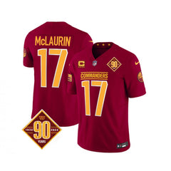Men's Washington Commanders #17 Terry McLaurin Burgundy 2023 F.U.S.E. With 4-Star C Patch 90th Anniversary Vapor Limited Stitched Football Jersey 