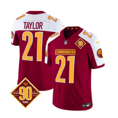 Men's Washington Commanders #21 Sean Taylor Burgundy/White 2023 F.U.S.E. 90th Anniversary Vapor Limited Stitched Football Jersey 