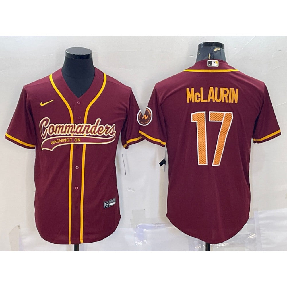 Men's Washington Commanders #17 Terry McLaurin Burgundy With Patch Cool Base Stitched Baseball Jersey 