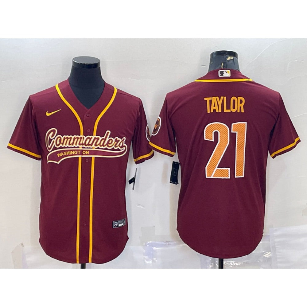 Men's Washington Commanders #21 Sean Taylor Burgundy With Patch Cool Base Stitched Baseball Jersey 