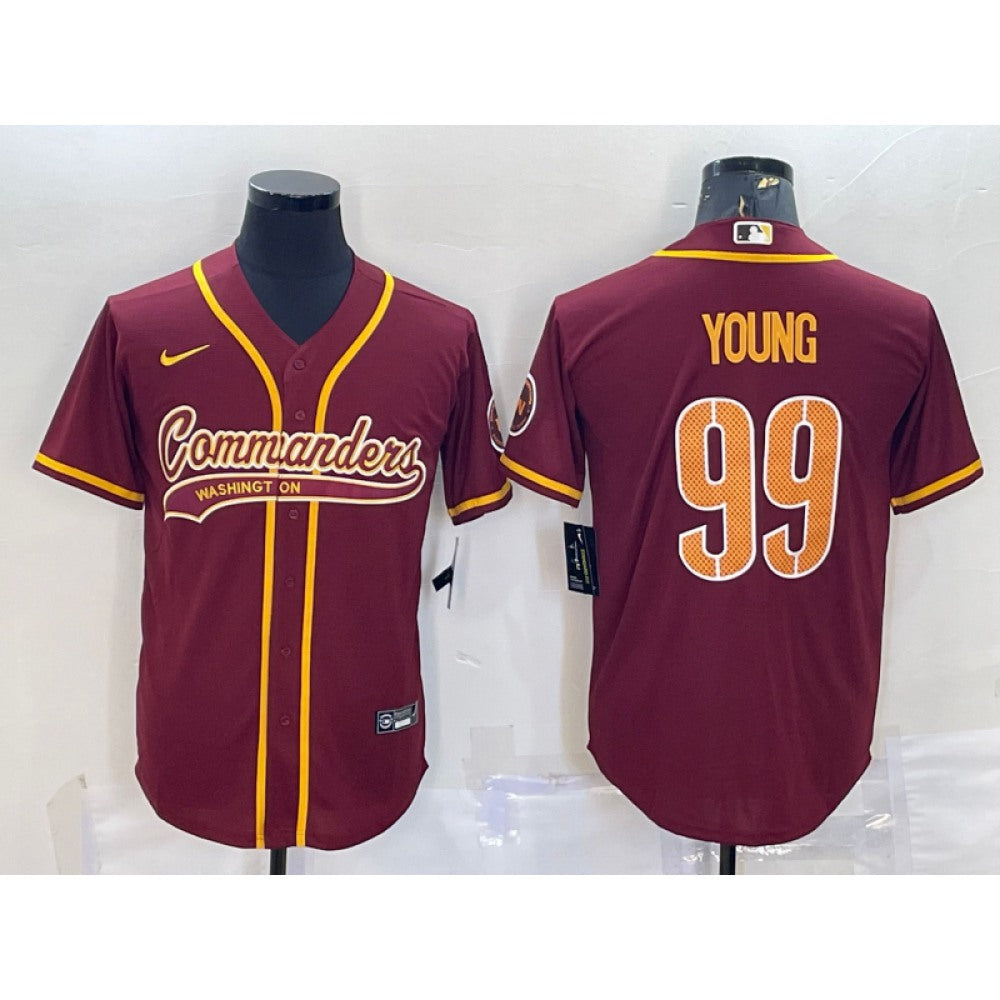 Men's Washington Commanders #99 Chase Young Burgundy With Patch Cool Base Stitched Baseball Jersey 