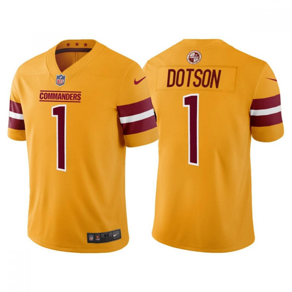 Men's Washington Commanders #1 Jahan Dotson Gold Vapor Untouchable Stitched Football Jersey 