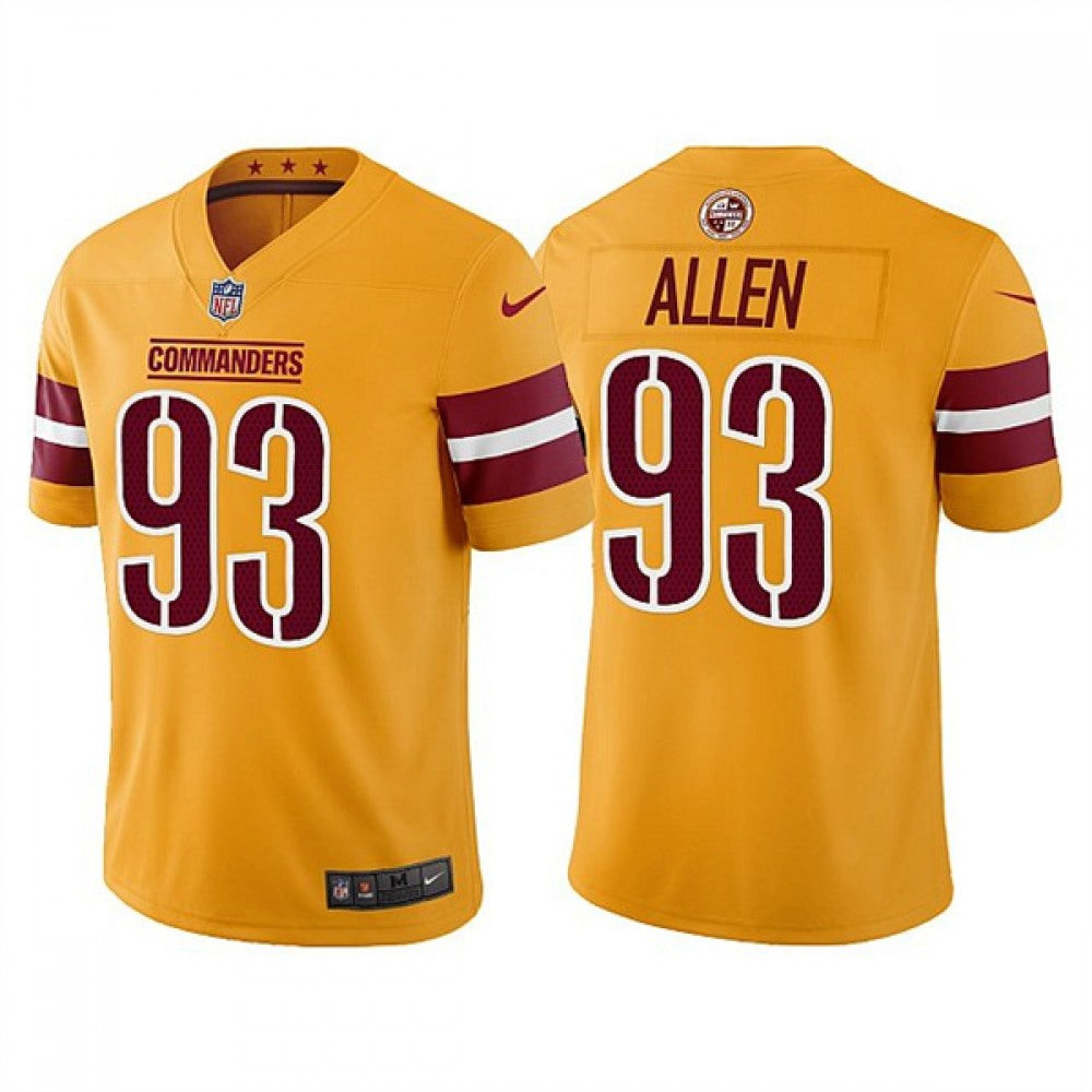 Men's Washington Commanders #93 Jonathan Allen Gold Vapor Untouchable Stitched Football Jersey 