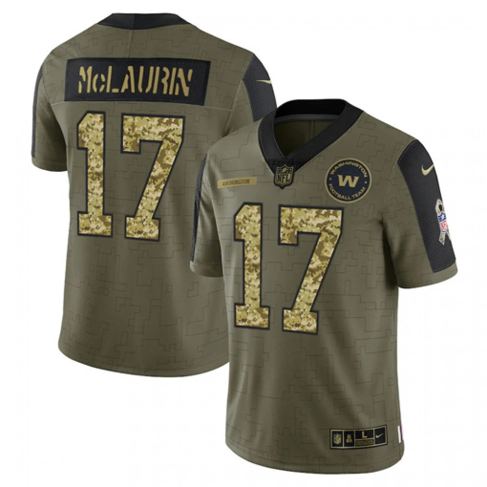 Men's Washington Football Team #17 Terry McLaurin 2021 Olive Camo Salute To Service Limited Stitched Jersey 