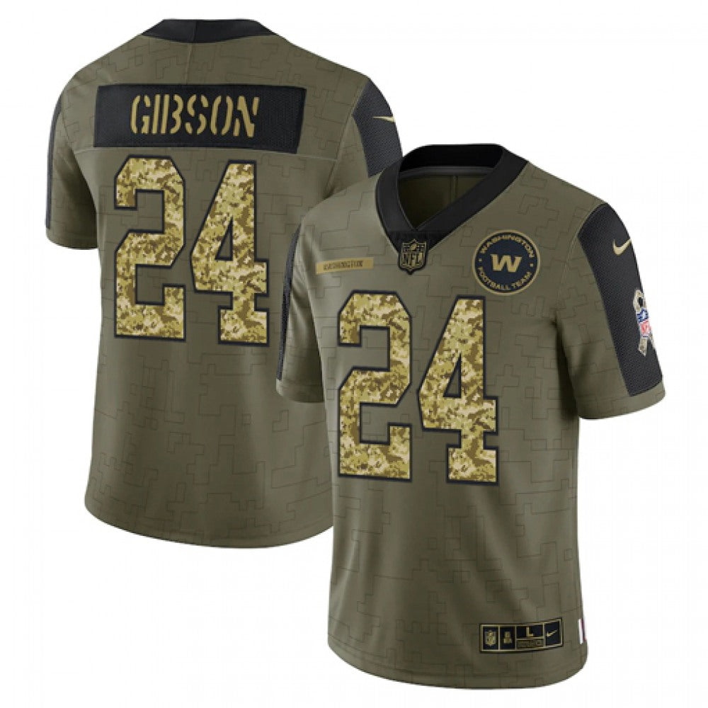 Men's Washington Football Team #24 Antonio Gibson 2021 Olive Camo Salute To Service Limited Stitched Jersey 