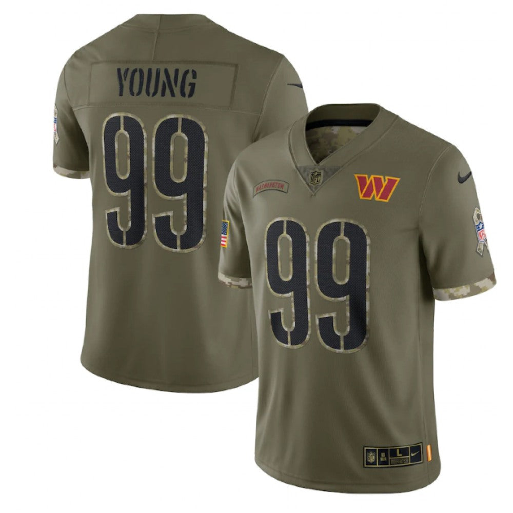 Men's Washington Commanders #99 Chase Young Olive 2022 Salute To Service Limited Stitched Jersey 