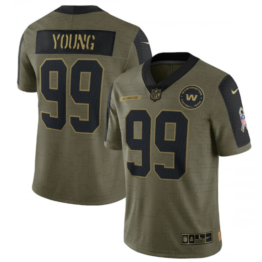 Men's Washington Football Team #99 Chase Young 2021 Olive Salute To Service Limited Stitched Jersey 