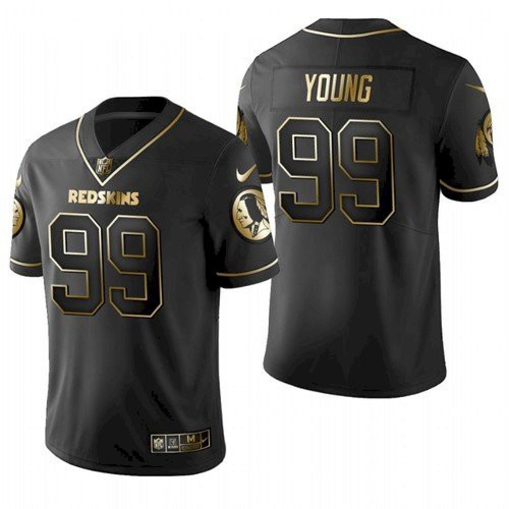 Men's Washington Redskins #99 Chase Young Black Golden Stitched Jersey 