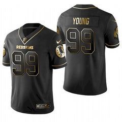 Men's Washington Redskins #99 Chase Young Black Golden Stitched Jersey 