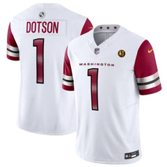 Men's Washington Commanders #1 Jahan Dotson White 2023 F.U.S.E. With John Madden Patch Vapor Limited Stitched Football Jersey 