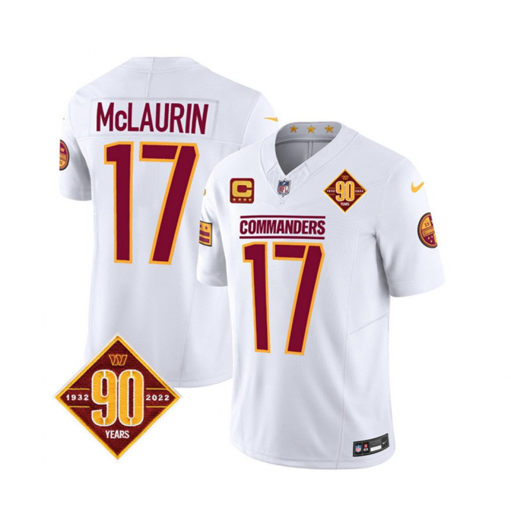 Men's Washington Commanders #17 Terry McLaurin White 2023 F.U.S.E. With 4-Star C Patch 90th Anniversary Vapor Limited Stitched Football Jersey 