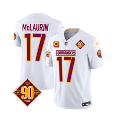 Men's Washington Commanders #17 Terry McLaurin White 2023 F.U.S.E. With 4-Star C Patch 90th Anniversary Vapor Limited Stitched Football Jersey 