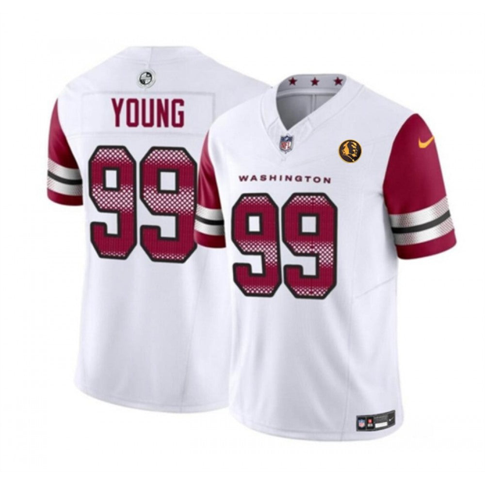 Men's Washington Commanders #99 Chase Young White 2023 F.U.S.E. With John Madden Patch Vapor Limited Stitched Football Jersey 