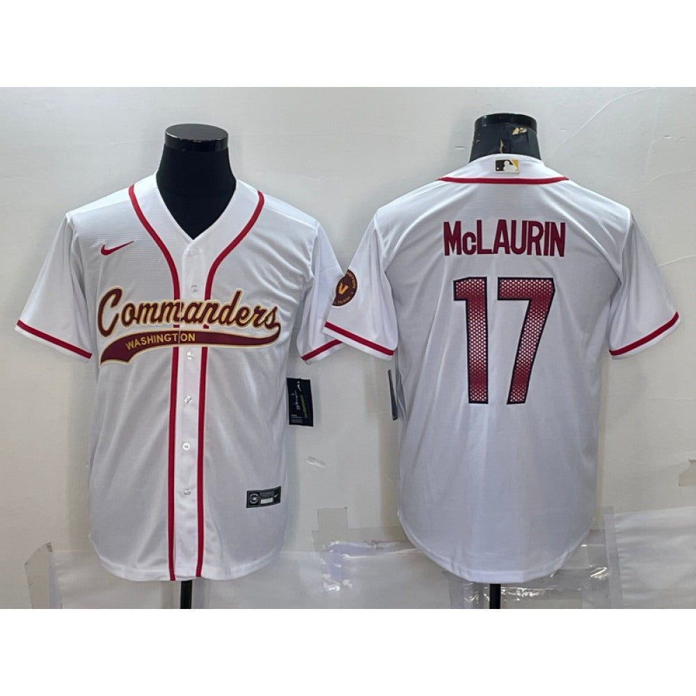 Men's Washington Commanders #17 Terry McLaurin White With Patch Cool Base Stitched Baseball Jersey 