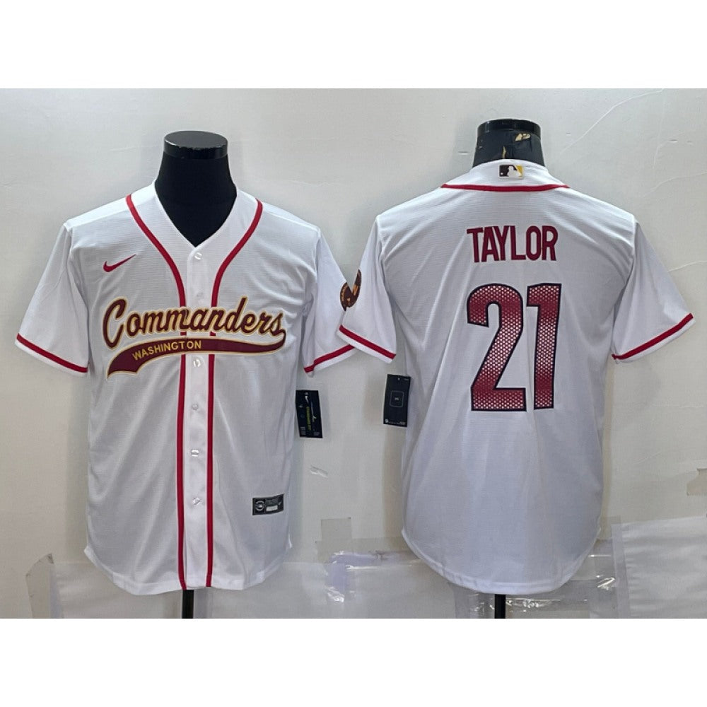 Men's Washington Commanders #21 Sean Taylor White With Patch Cool Base Stitched Baseball Jersey 