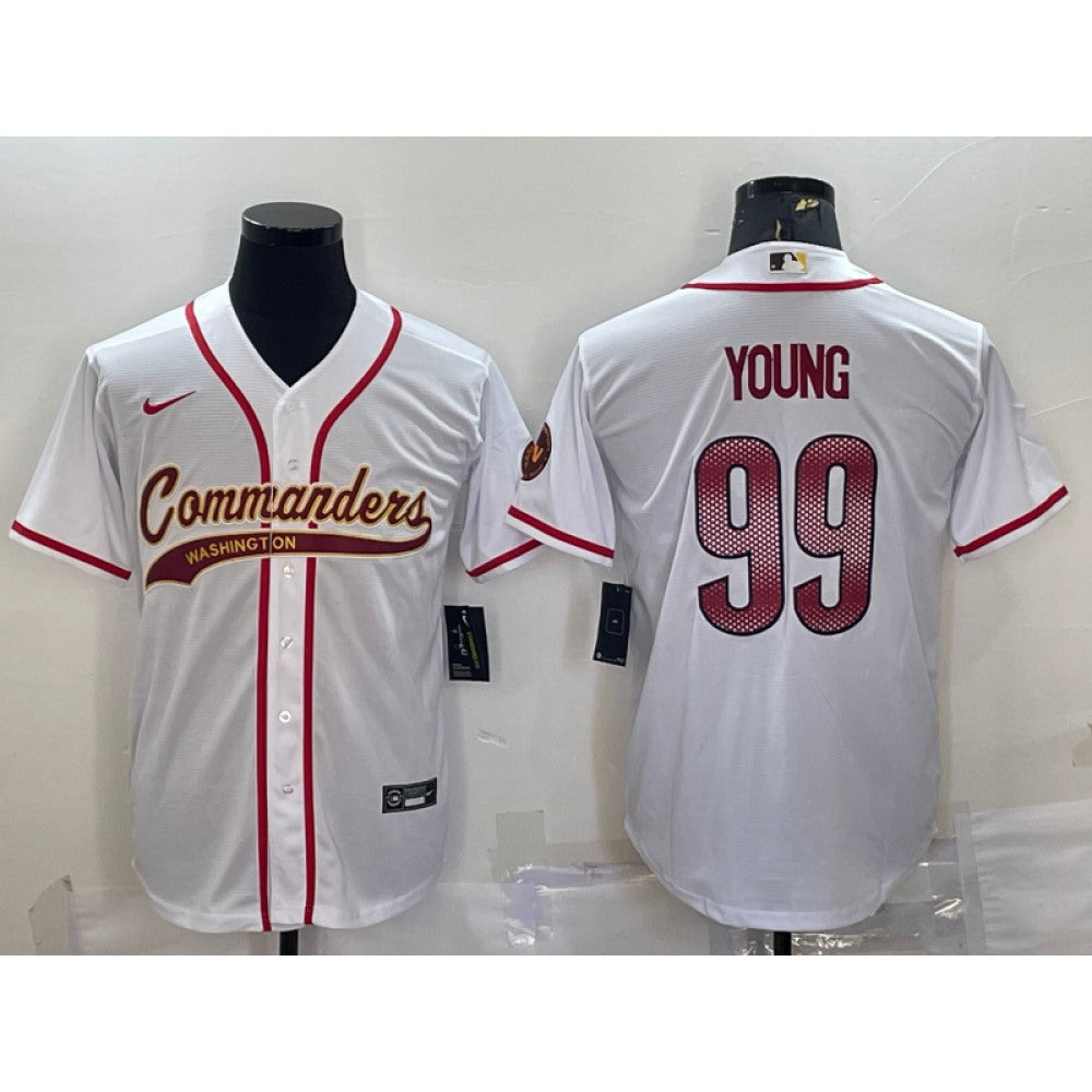 Men's Washington Commanders #99 Chase Young White With Patch Cool Base Stitched Baseball Jersey 