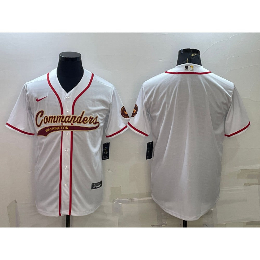 Men's Washington Commanders Blank White With Patch Cool Base Stitched Baseball Jersey 