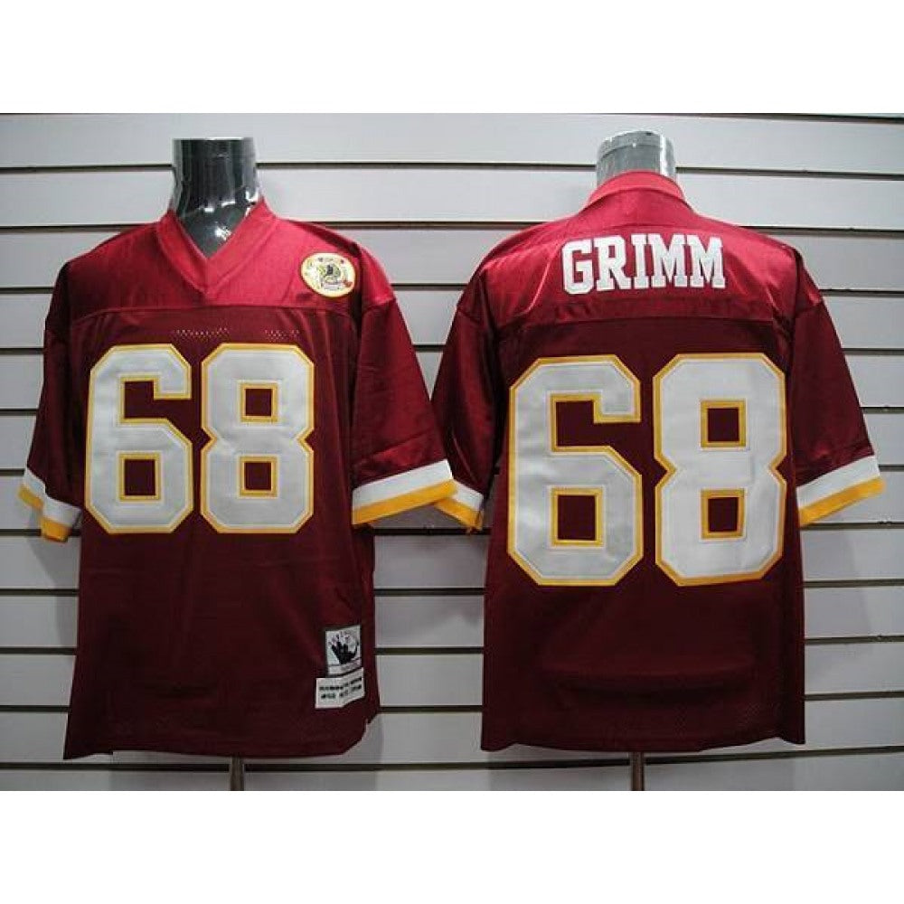 Mitchell and Ness Redskins #68 Russ Grimm Red With 50TH Anniversary Patch Stitched NFL Jersey 