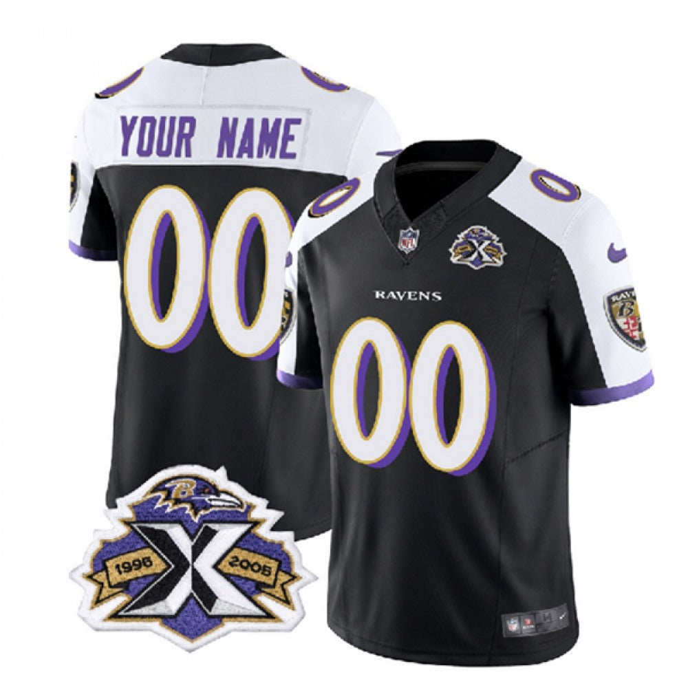 Men's Baltimore Ravens Active Player Custom Black/White 2023 F.U.S.E With Patch Throwback Vapor Limited Jersey 