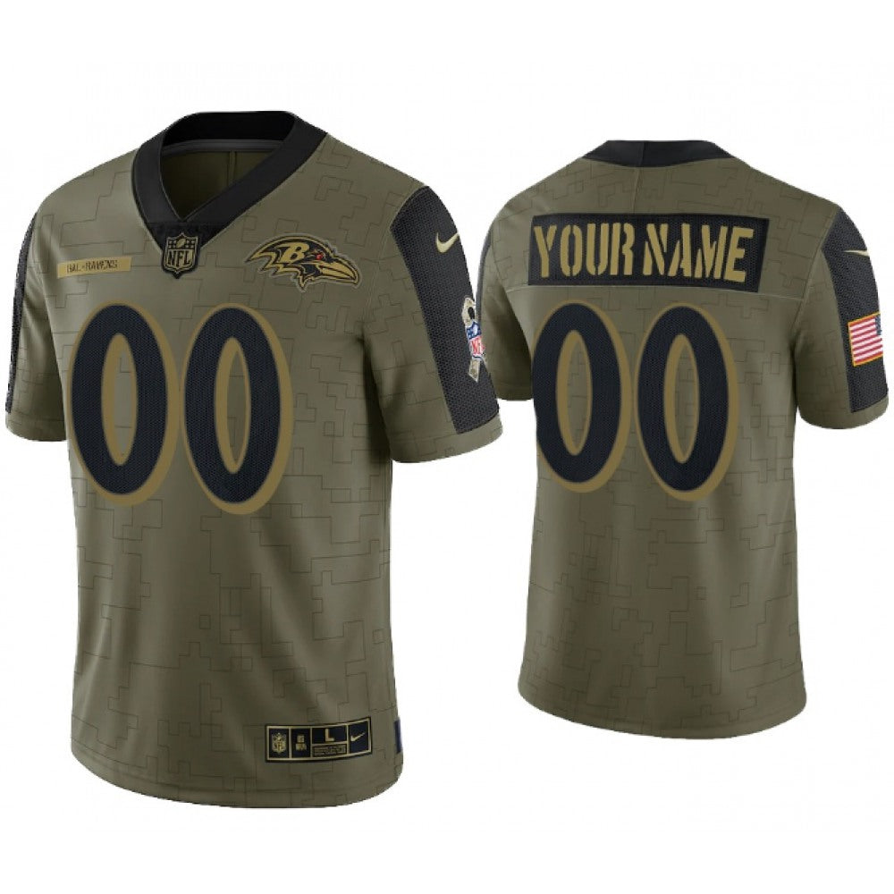 Men's Baltimore Ravens Customized 2021 Olive Salute To Service Limited Stitched Jersey 