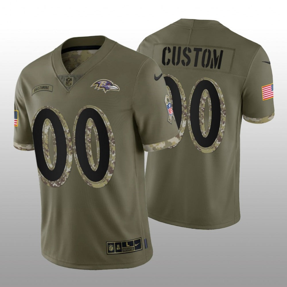 Men's Baltimore Ravens ACTIVE PLAYER Custom Olive 2022 Salute To Service Limited Stitched Jersey 