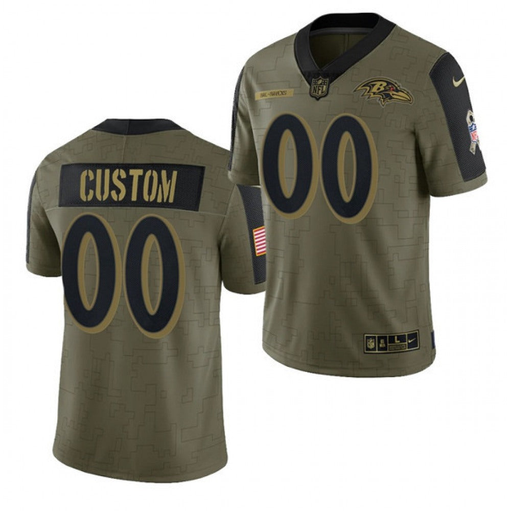 Men's Baltimore Ravens ACTIVE PLAYER Custom 2021 Olive Salute To Service Limited Stitched Jersey 