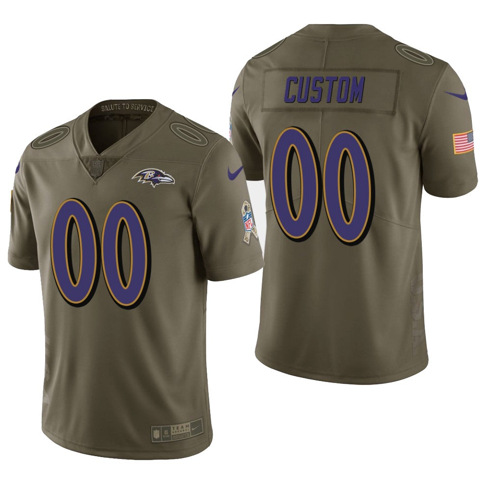 Men's Baltimore Ravens Customized Olive Salute to Service Limited Stitched Jersey 