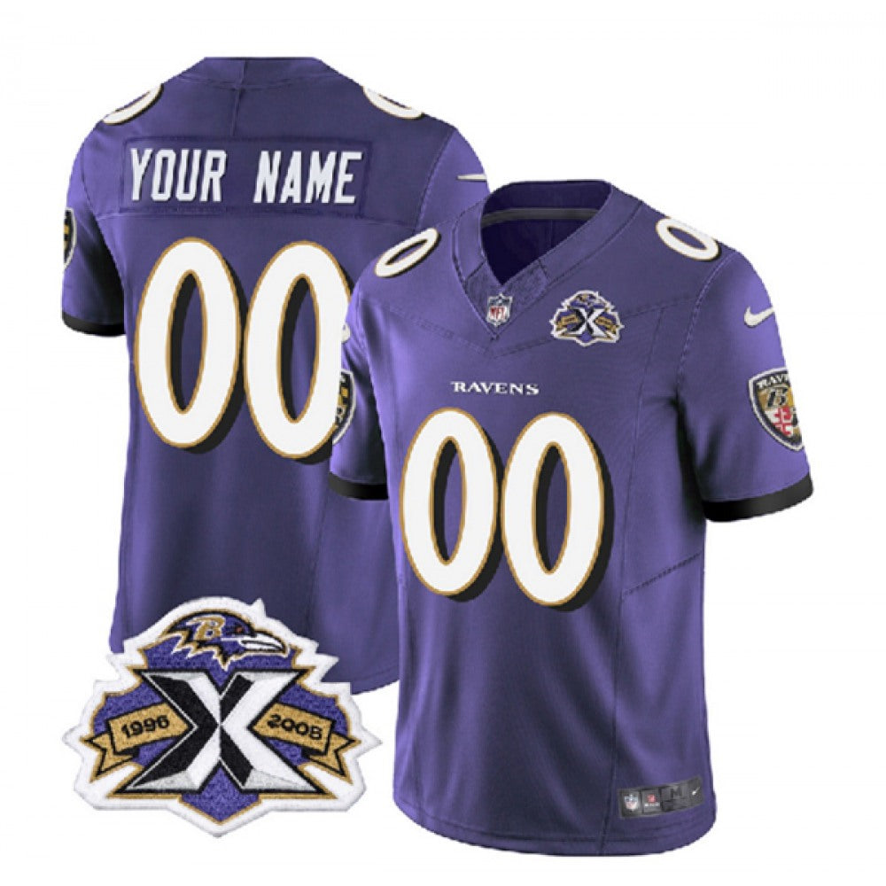 Men's Baltimore Ravens Active Player Custom Purple 2023 F.U.S.E With Patch Throwback Vapor Limited Jersey 