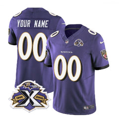 Men's Baltimore Ravens Active Player Custom Purple 2023 F.U.S.E With Patch Throwback Vapor Limited Jersey 