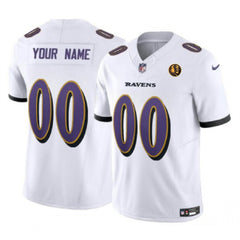 Men's Baltimore Ravens Active Player Custom White 2023 F.U.S.E. With John Madden Patch Vapor Limited Football Jersey 