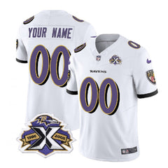 Men's Baltimore Ravens Active Player Custom White 2023 F.U.S.E With Patch Throwback Vapor Limited Jersey 