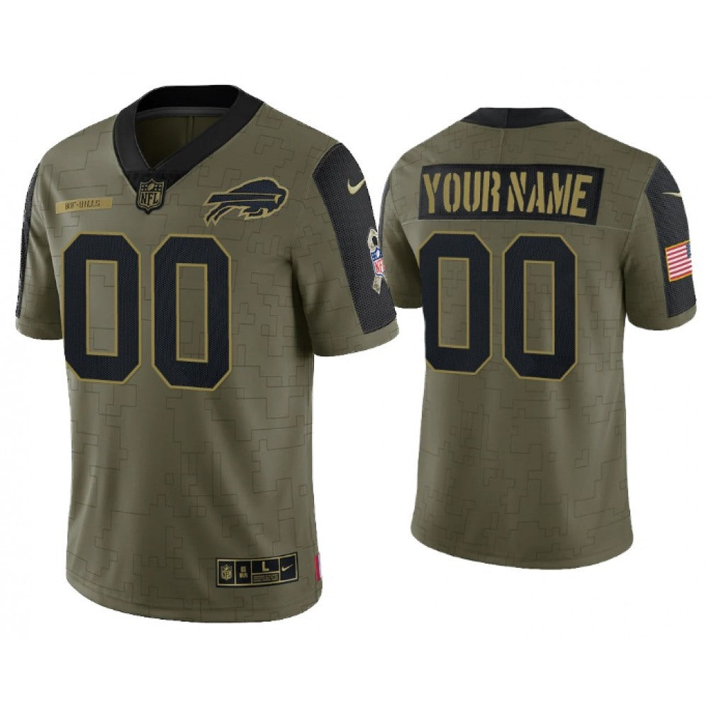 Men's Buffalo Bills Customized 2021 Olive Salute To Service Limited Stitched Jersey 