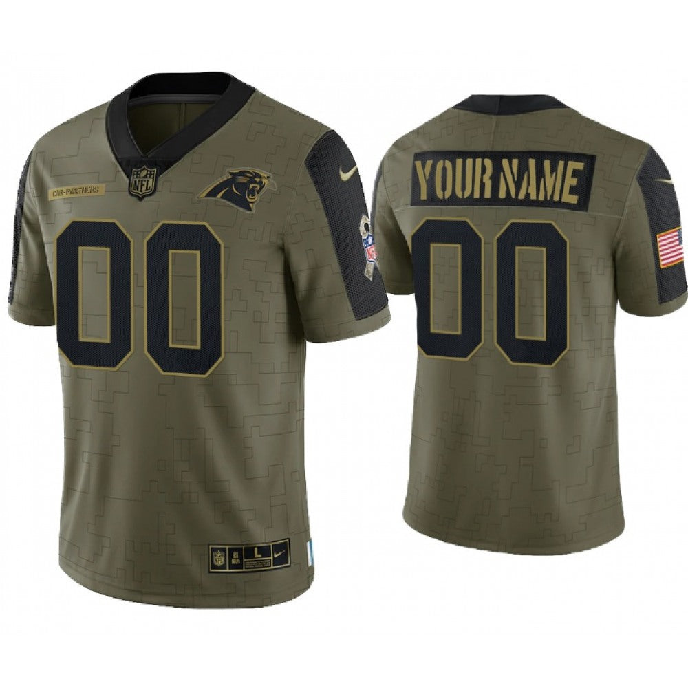 Men's Carolina Panthers Customized 2021 Olive Salute To Service Limited Stitched Jersey 