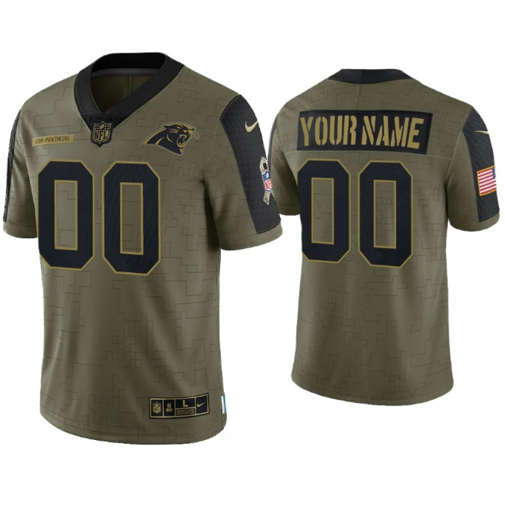 Men's Carolina Panthers ACTIVE PLAYER Custom 2021 Olive Salute To Service Limited Stitched Jersey 