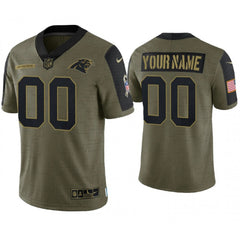 Men's Carolina Panthers ACTIVE PLAYER Custom 2021 Olive Salute To Service Limited Stitched Jersey 